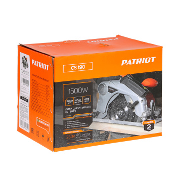 Пила циркулярная 190мм 1500Вт 4700об/м глуб67мм уг.расп0-45гр посад30мм плав.пуск CS 190 PATRIOT*1/4