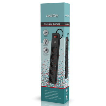 Сетевой фильтр 5 розеток 3м 10А ПВС 3x0,75 с USB з/ш нагрузка 2200Вт черн. SBSP-30U-K *1/45