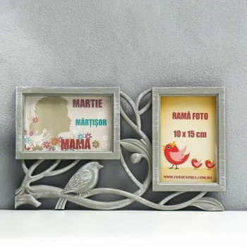 Фоторамка пластик на 2 фото 10х15 см "Птица счастья" серая 21х35 см 2751000