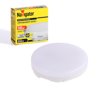 Лампа светодиодная Navigator, GX53 таблетка, 10 Вт, 800 Лм, 4000 К, нейтральный белый