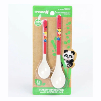 яяяНабор приборов для кормления из бамбука, ложка 2 шт., цвет розовый/красный 4591154
