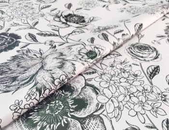 Клеёнка на тканевой основе "Print" "Цветы.Карандашн.рис." бел.фон шир.1,37м GW-21583 "Great Way" *20