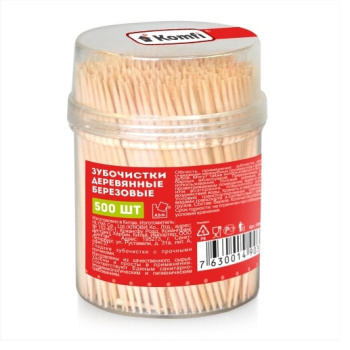 Зубочистки березовые 500шт в баночке "Komfi" KWN204D