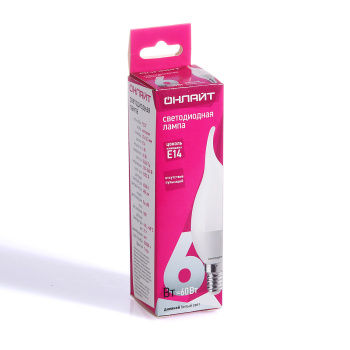 Лампа светодиодная ОНЛАЙТ, Е14, свеча на ветру FC37, 6 Вт, 480 Лм, 6500 К, холодный белый