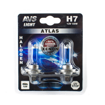 Лампа 12В H7 55Вт 5000К галогенная 2шт блистер Atlas AVS