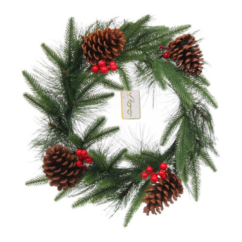Венок хвойный "Волшебный зимний сад" d-40 см, леска, литой ПВХ, шишки, ягоды