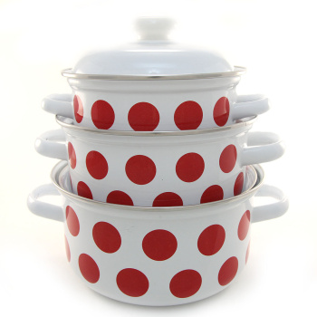 яяяНабор кастрюль эмалированных: 1,5л+2,0л+3,0л рис. "Горох красный" С-124АП2/4"Лысьвенские ЭМАЛИ"*1