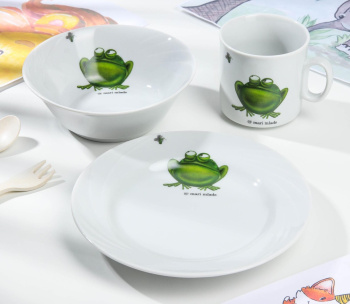 Набор столовый детский 3пр. "Лягушка" кружка 200 мл, миска 360 мл,тарелка 17 см, 4981981 *1/10