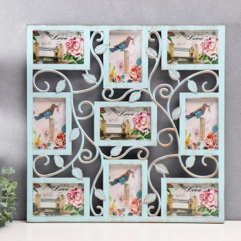 Фоторамка пластик на 9 фото 10х15 см "Вьющийся лист" мятная 55х55 см 1463851