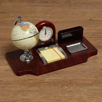 Набор настольный 5в1 (часы, подст п/виз,Глобус,листы д/зам,ст-н д/скреп) 19х24х16,5 см 430109