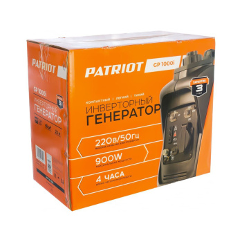 Генератор инверторный PATRIOT GP 1000 i, 0.9 кВт, 4-х тактный, бак 2.1 л, ручной стартер