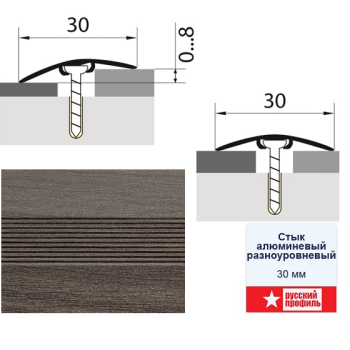 Порог-стык разноуровневый 30х900 мм Русский профиль, скрытый крепеж, дуб марон