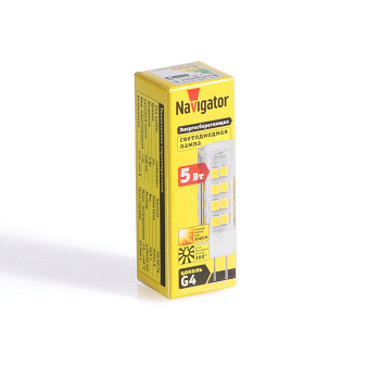 Лампа светодиодная Navigator, G4, капсула,220 В, 5 Вт, 400 Лм, 3000 К, теплый белый