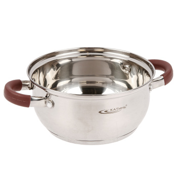 Кастрюля нерж. "Катунь" "Берта" 2,0л d18см термораспред. дно, Стекл.кр., силик.руч. КТ15-D-18 *1/8