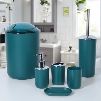 Набор для ванной "Тринити" 6 пред.(мыльница. дозатор, 2 стакана, ерш, ведро), цвет синий 4098371