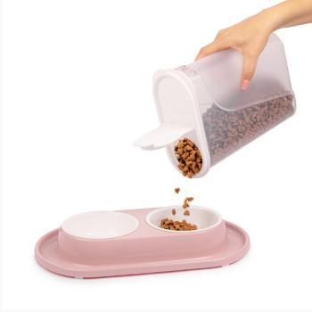 Миска для животных пластм. 2-е съемн.ёмкости 355х215х50мм "Лекси" Роз./Бел. М8610 (Октябрьский) *1/9