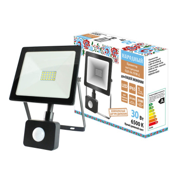 Прожектор светодиодный 30Вт 6,5К IP65 черный д/движ. Народный SQ0336-0203 *1/24