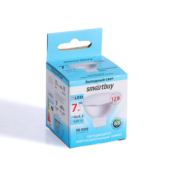 Лампа светодиодная Smartbuy, GU5.3, рефлектор MR16, 7 Вт, 560 Лм, 4000 К, нейтральный белый