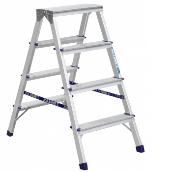 яяяСтремянка алюминиевая 2-х сторонняя 4 ступени, выс.верхн. площ.0,81м А7204 "Алюмет" *1