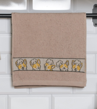 Полотенце махровое 30*60см Корги поварята бежевый 400гр/м2 Casa Conforte *10
