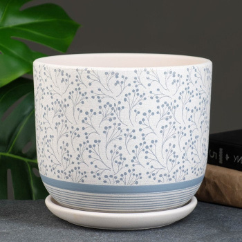 Кашпо керам. "Лён" 2,79л d верха 186мм h160мм с поддоном Белый бук №3 КС-Бук3-241-03 *8