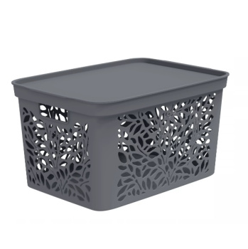 Корзина для хранения пластм. "Leaves" 463х326х256мм с Крышкой 30л Серый арт.83901("Полимербыт")*1/10 Корзина для хранения пластм. "Leaves" 463х326х256мм с Крышкой 30л Серый арт.83901("Полимербыт")*1/10