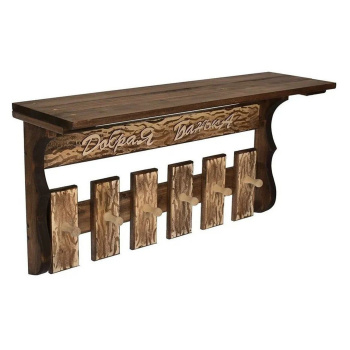 Полка с вешалкой, состаренная, "Добрая банька", 6 рожков 77*35*21 см, липа "Банные штучки"/2