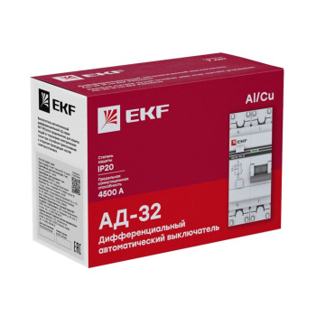 Выключатель авт. диф. тока 1п+N 2мод. C 20A 30мА тип АС 4.5кА АД-32 PROxima EKF DA32-20-30-pro *1