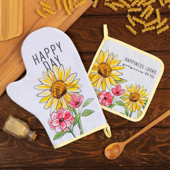 Набор прихваток Подсолнухи варежка-прихватка 20х28см, прихватка 17х17см Доляна *1 *