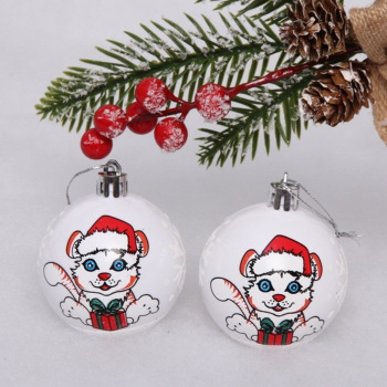 Новогодние шары "Тигрёнок" 6 см (набор 2шт), белый