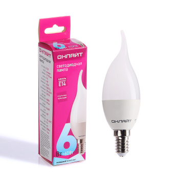 Лампа светодиодная ОНЛАЙТ, Е14, свеча на ветру FC37, 6 Вт, 470 Лм, 4000 К, нейтральный белый